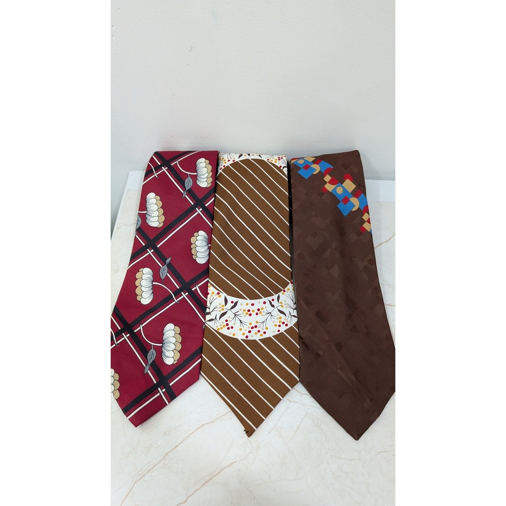 Vintage Prince Consort Golden Clasp Ties Lot 3 Mens Floral Geometric Striped USA